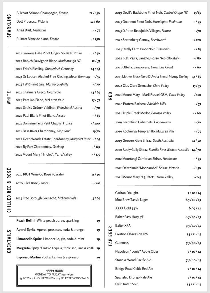 North Port Menu Drinks