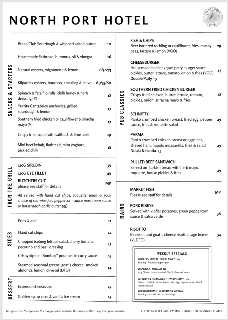 North Port Menu