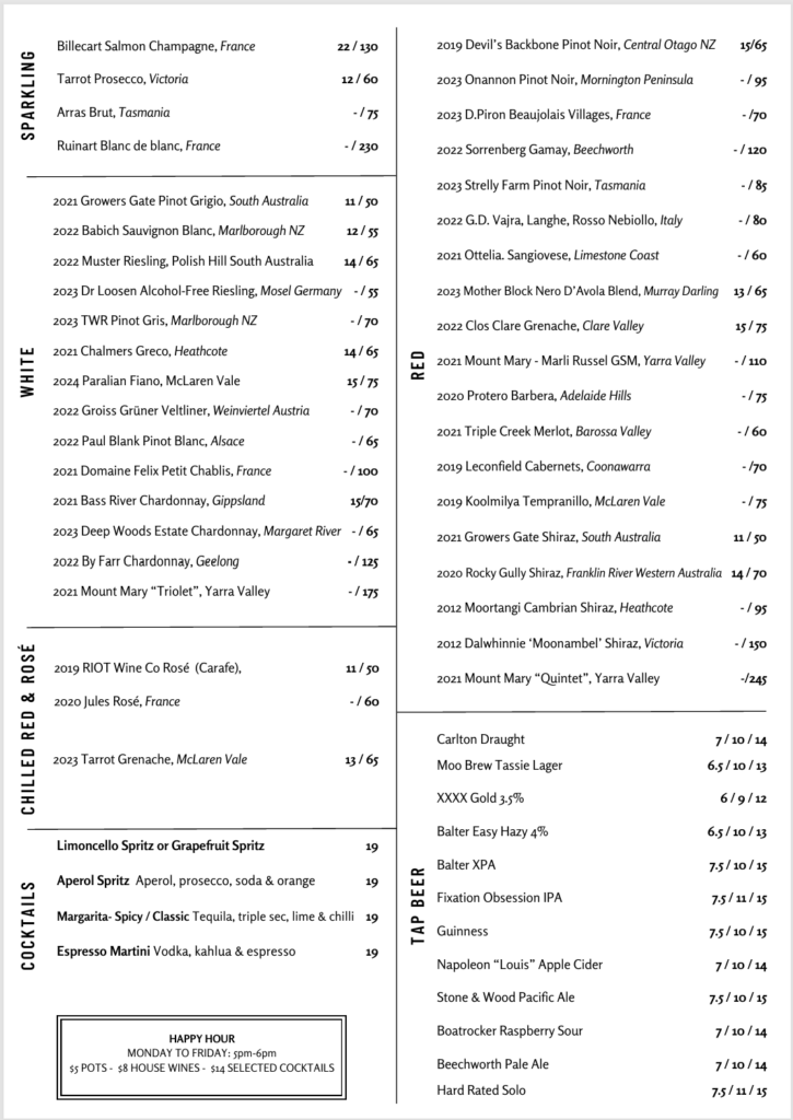 North Port Menu Drinks