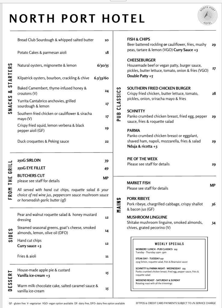 north port menu